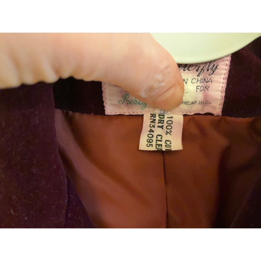 Butterfly Prestige Sportswear Vintage Velvet Blazer Plum Burgundy Cotton Size 10 - Picture 3 of 8